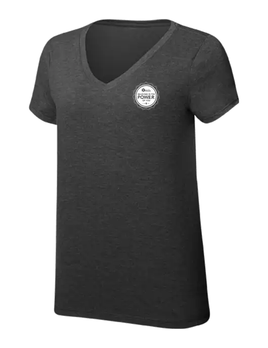 Womens Simply Soft V-Neck Black Frost 4.5oz  Poly/Combed Ring Spun Cotton T-Shirt w/Power Logo