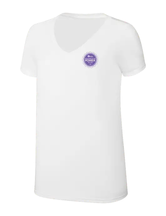 Womens Simply Soft V-Neck White 4.5oz  Poly/Combed Ring Spun Cotton T-Shirt w/Power Logo