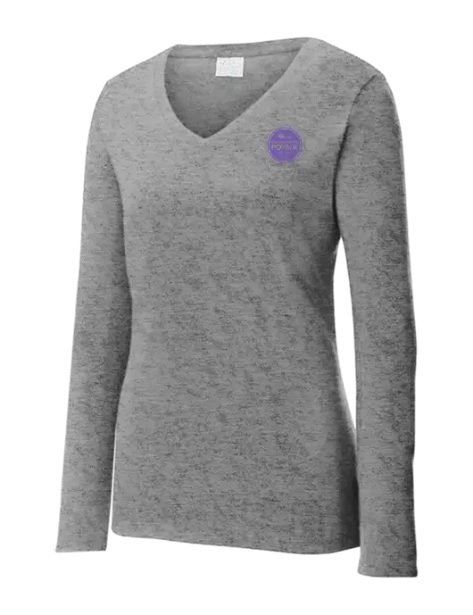 Womens  V-Neck Ring Spun Grey Heather 4.5 oz Long Sleeve T-Shirt w/Power Logo